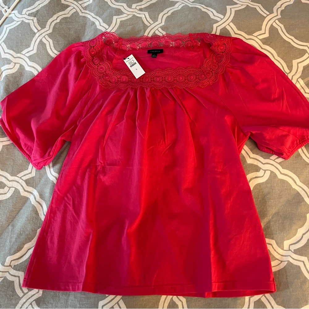 NWT square neck lace trim top